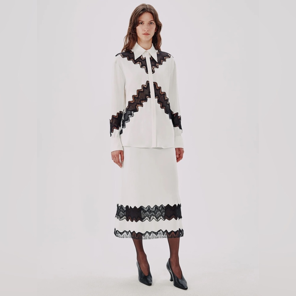 Another Tomorrow Lace Shirt and skirt set in White/Black BNWT size 40/42